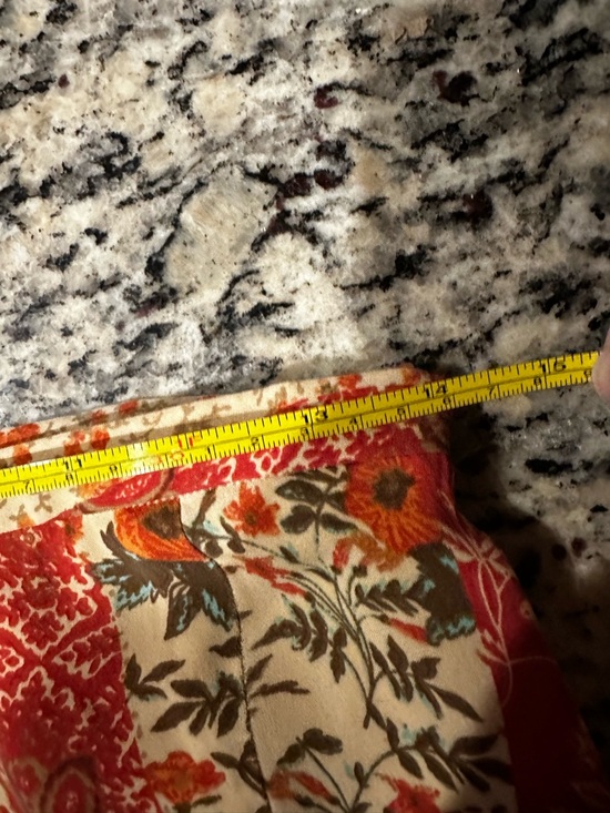 VTG Harold\'s Red Pink Cream Floral Patchwork  Silky Maxi Skirt size 6